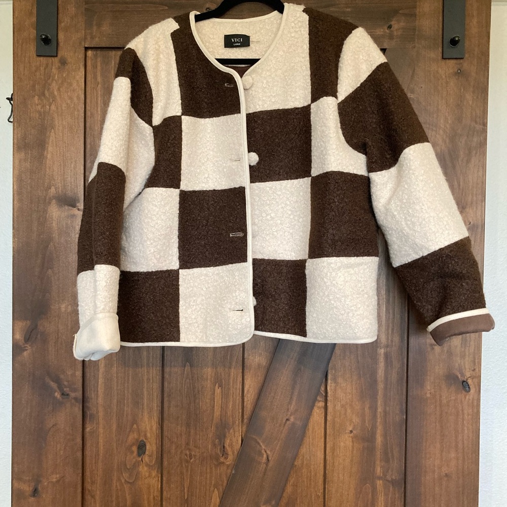 VICI Brown and Cream Checkered Jacket